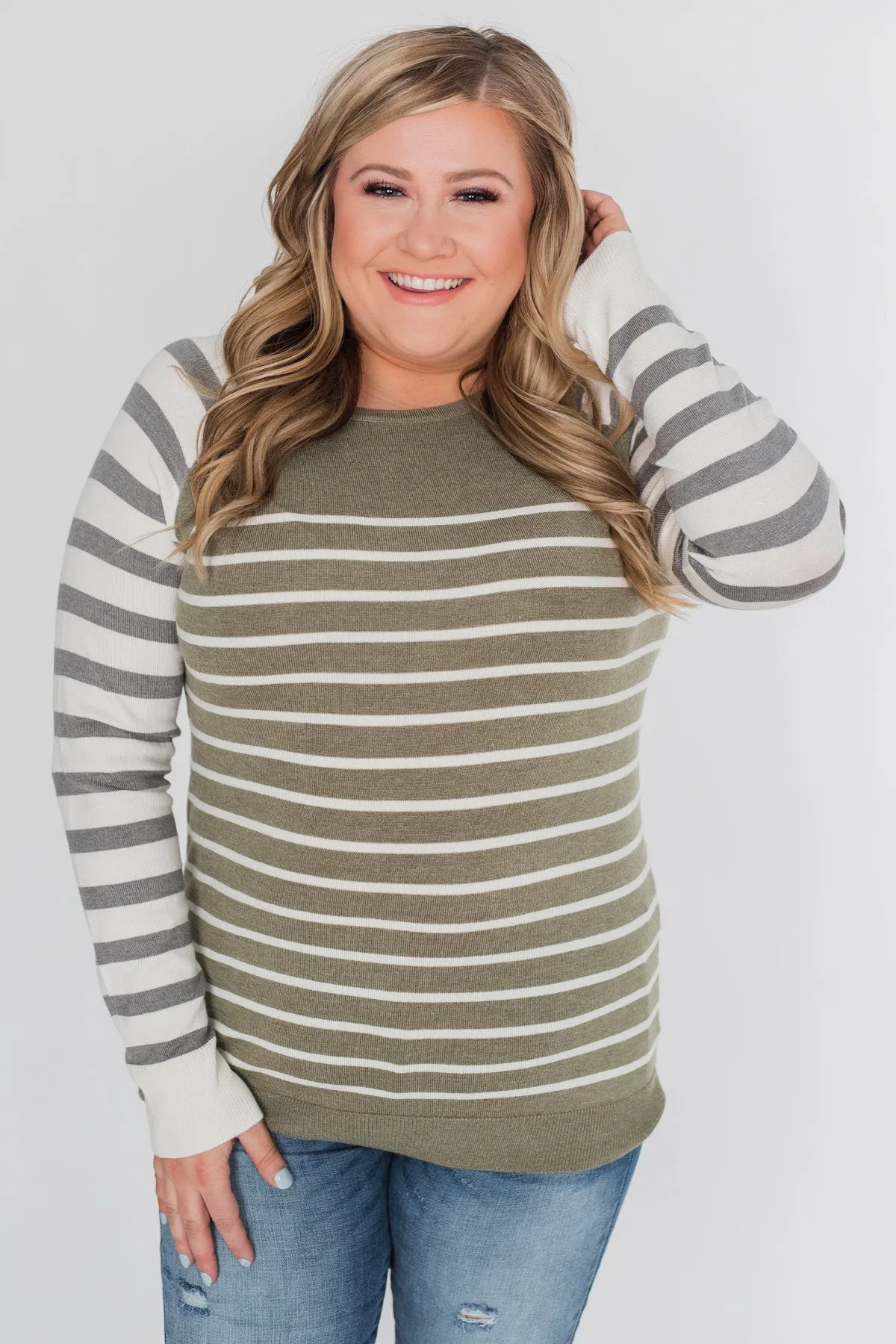 Stuck on You Striped Sweater- Ivory & Olive