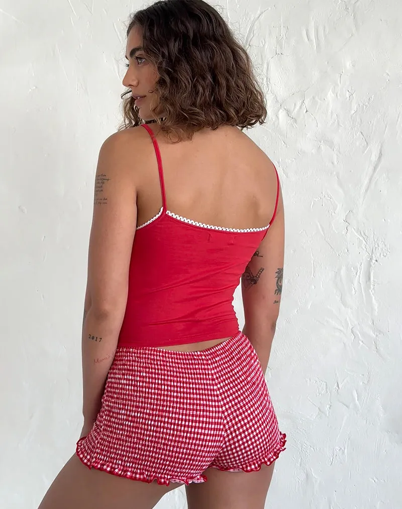 Suna Vest Top in Tango Red with Ivory Trim