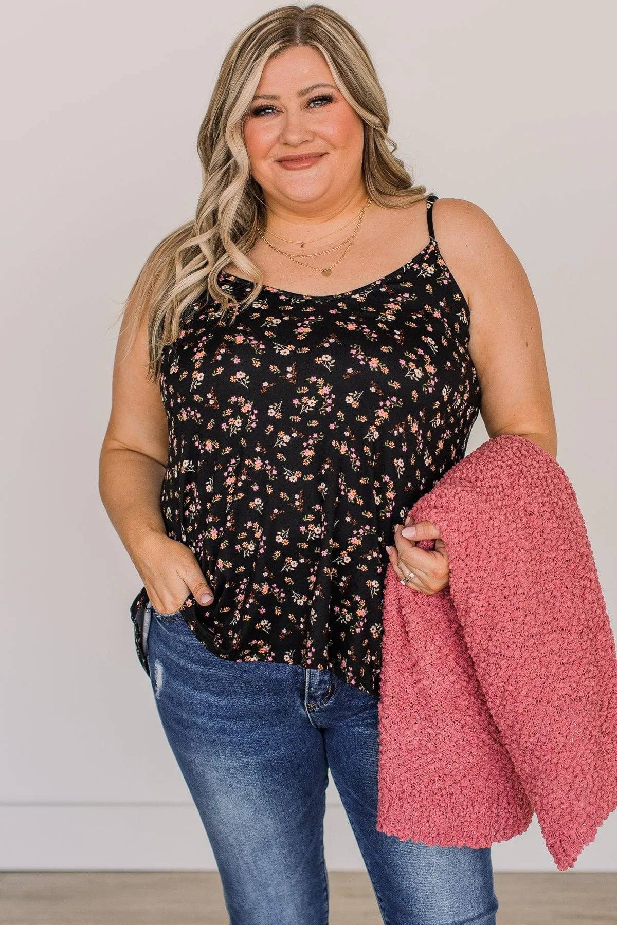 Sweet Impressions Floral Tank Top- Black