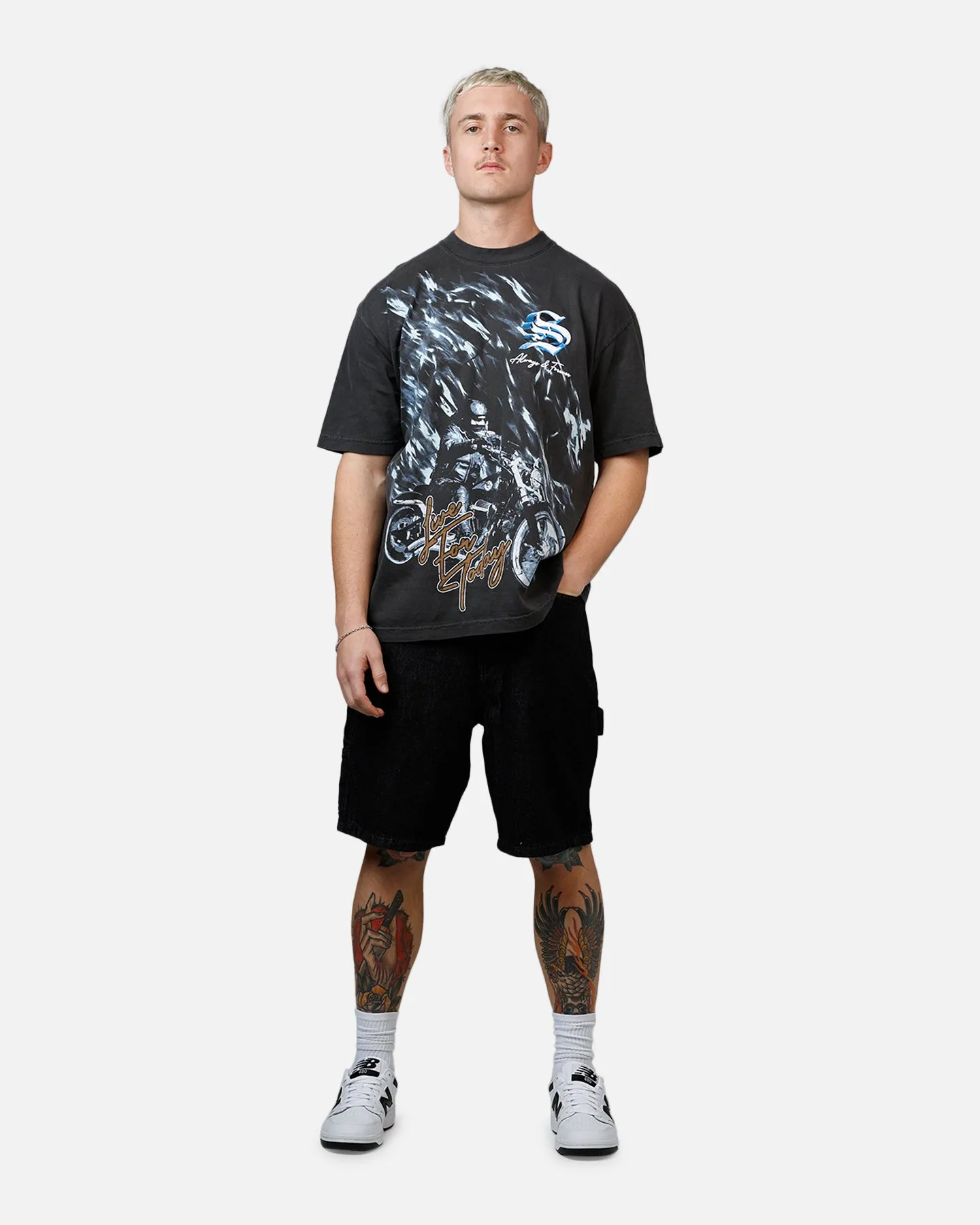 Sworn To Us Ride Strong 'Outlaw Spirit' T-Shirt Washed Black
