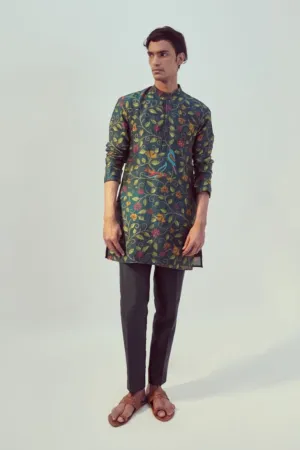 Teal Kurta Set For Men