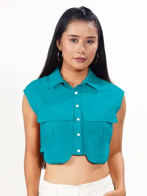 Teal Solid Collared Shirt