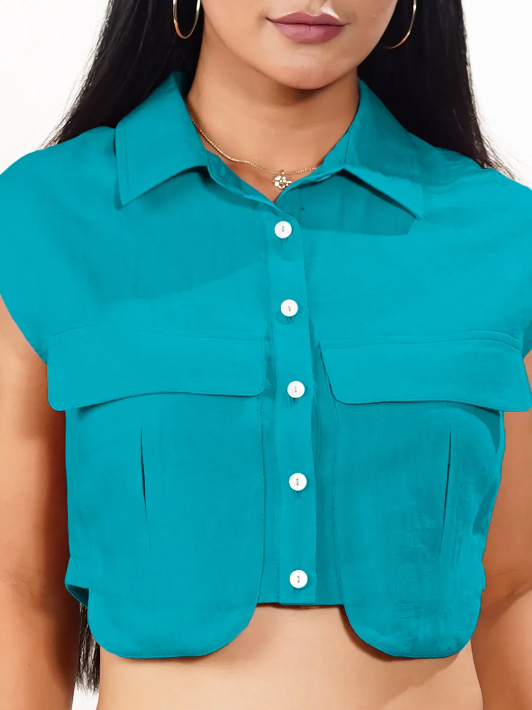 Teal Solid Collared Shirt