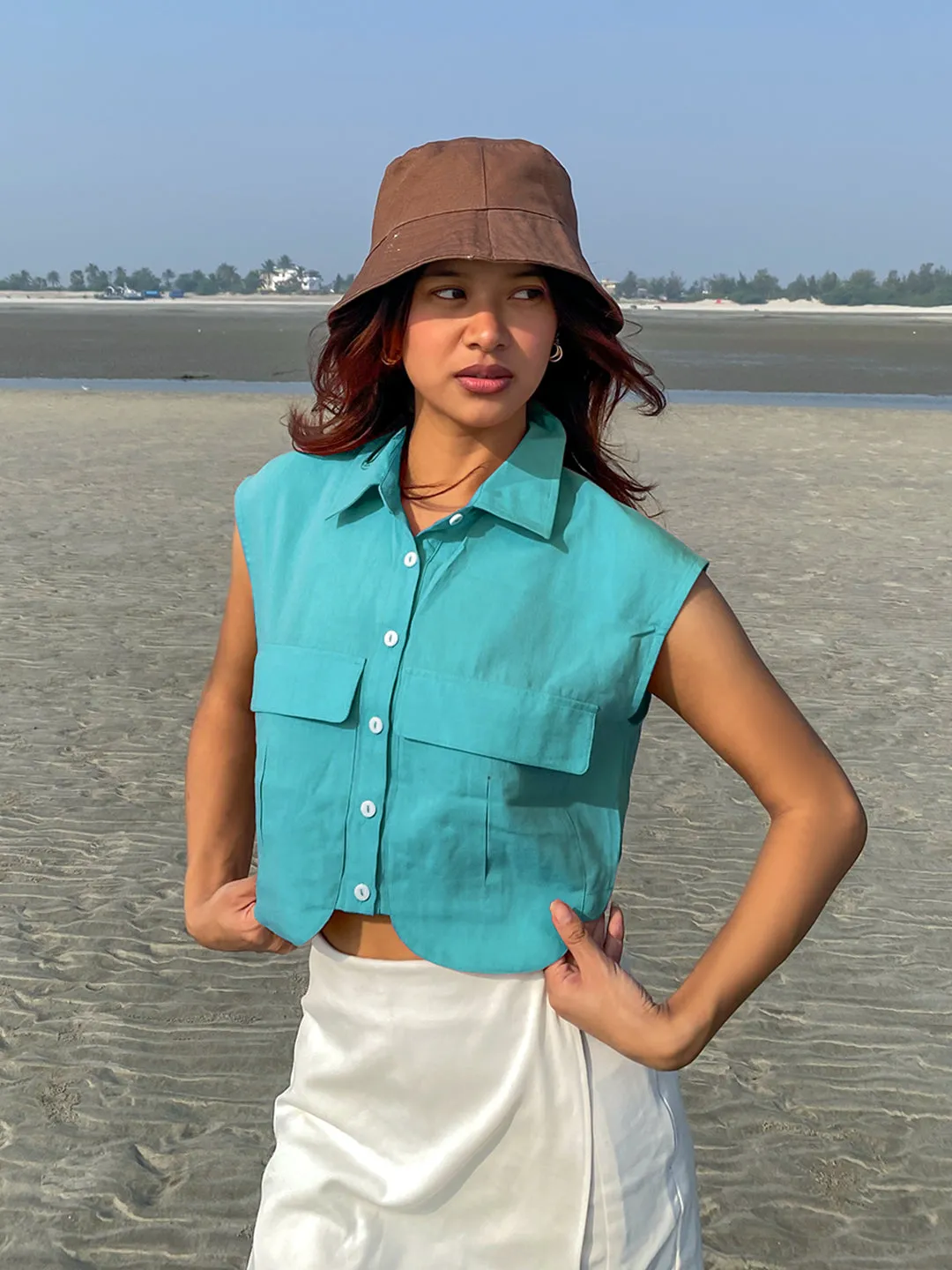 Teal Solid Collared Shirt