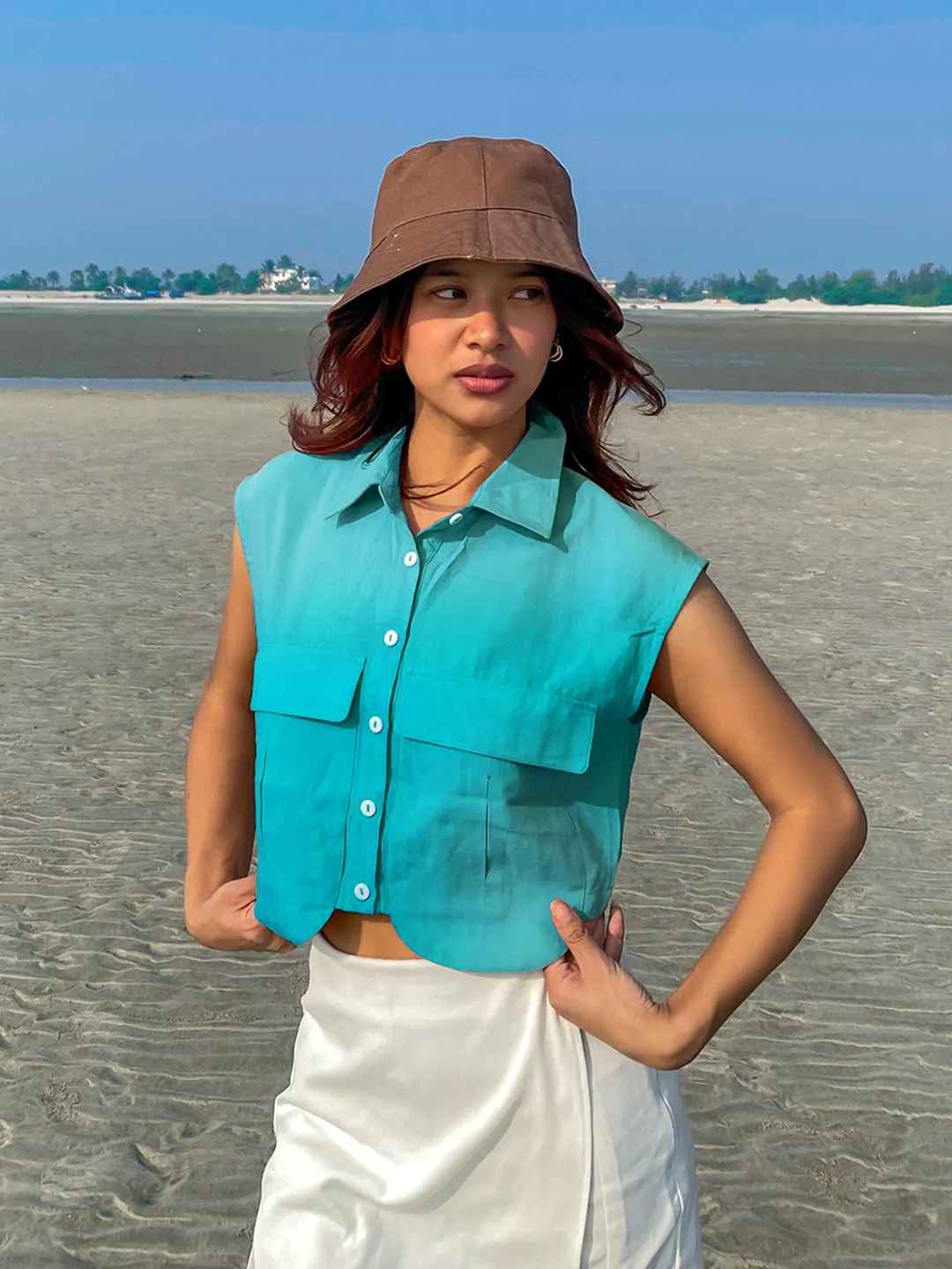 Teal Solid Collared Shirt