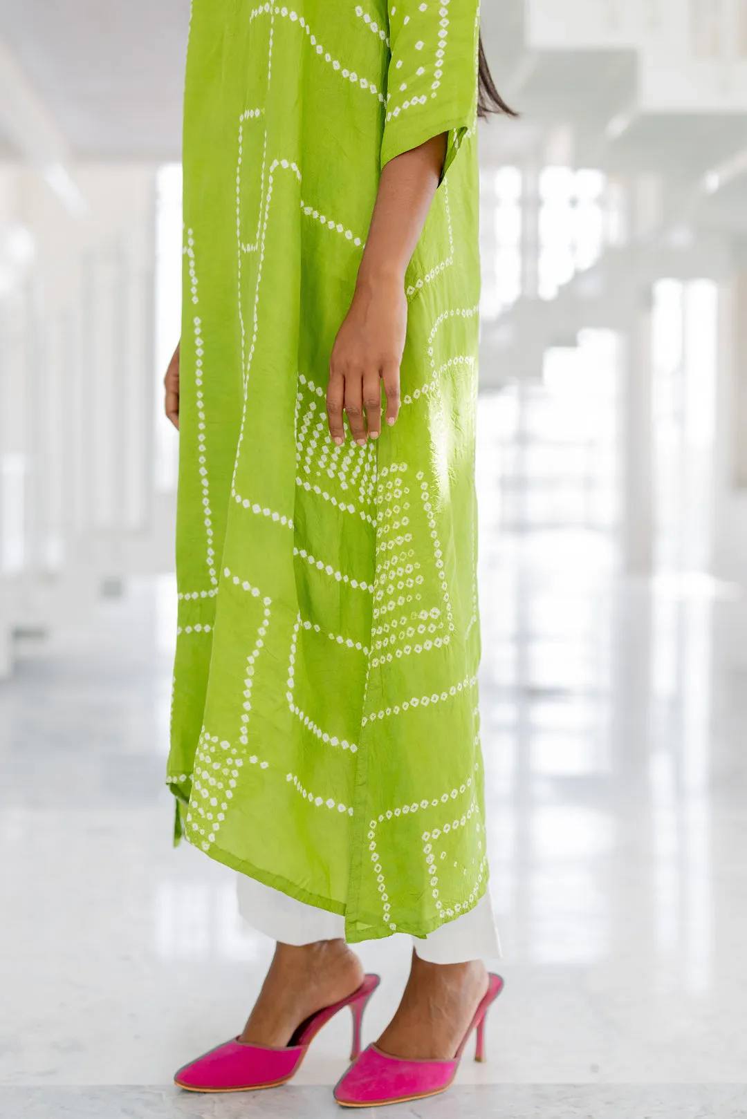 Terra Green Bandhej Silk Kurta Set