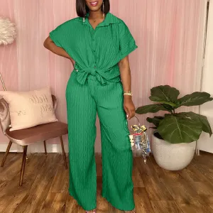 Textured Loose 2PCS Pants Set