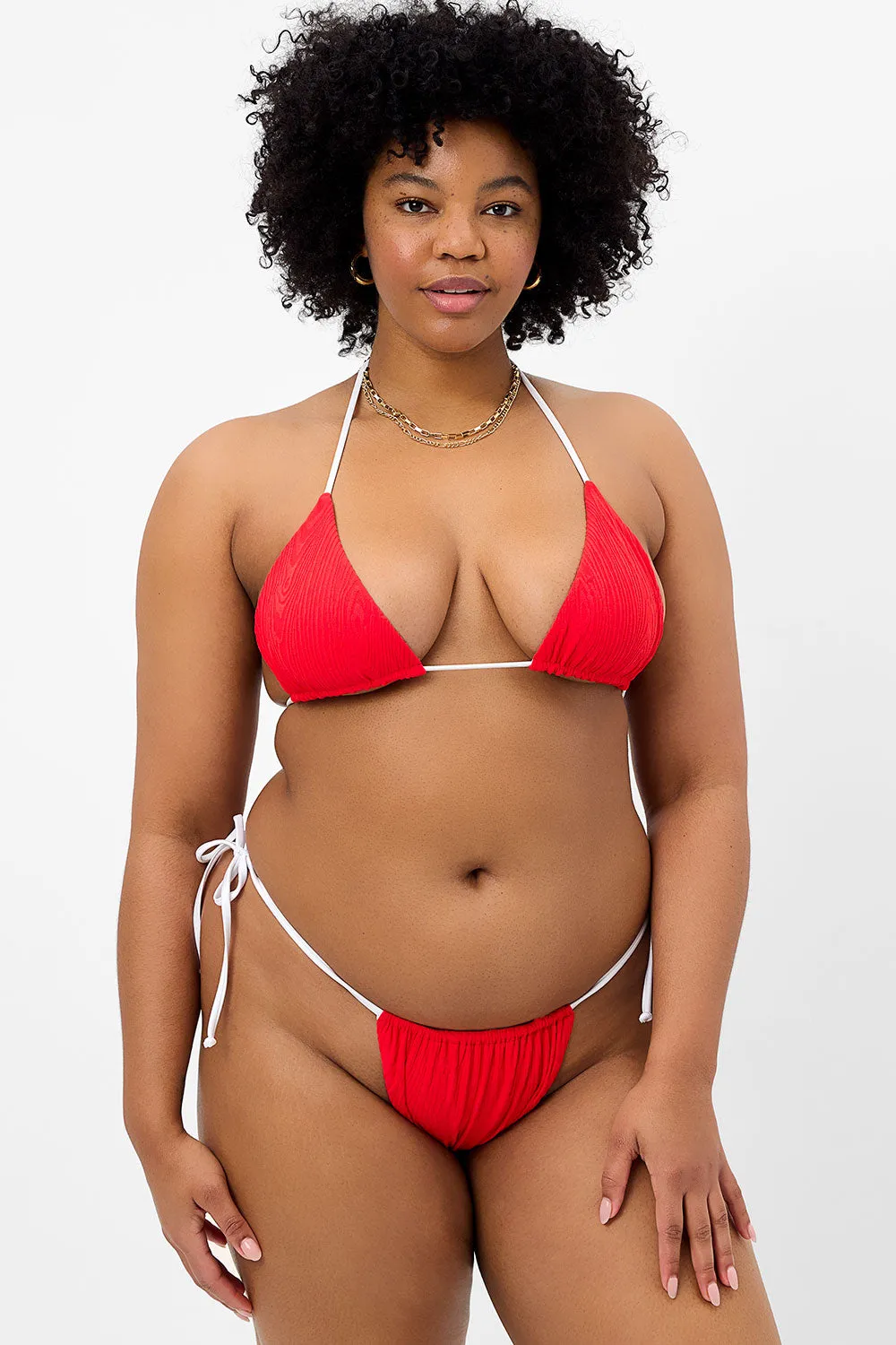 Tia Textured Triangle Bikini Top - Flame
