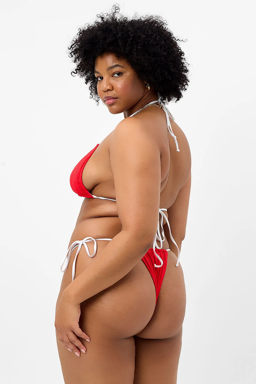 Tia Textured Triangle Bikini Top - Flame