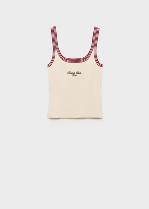 Top embroidered message contrast trim