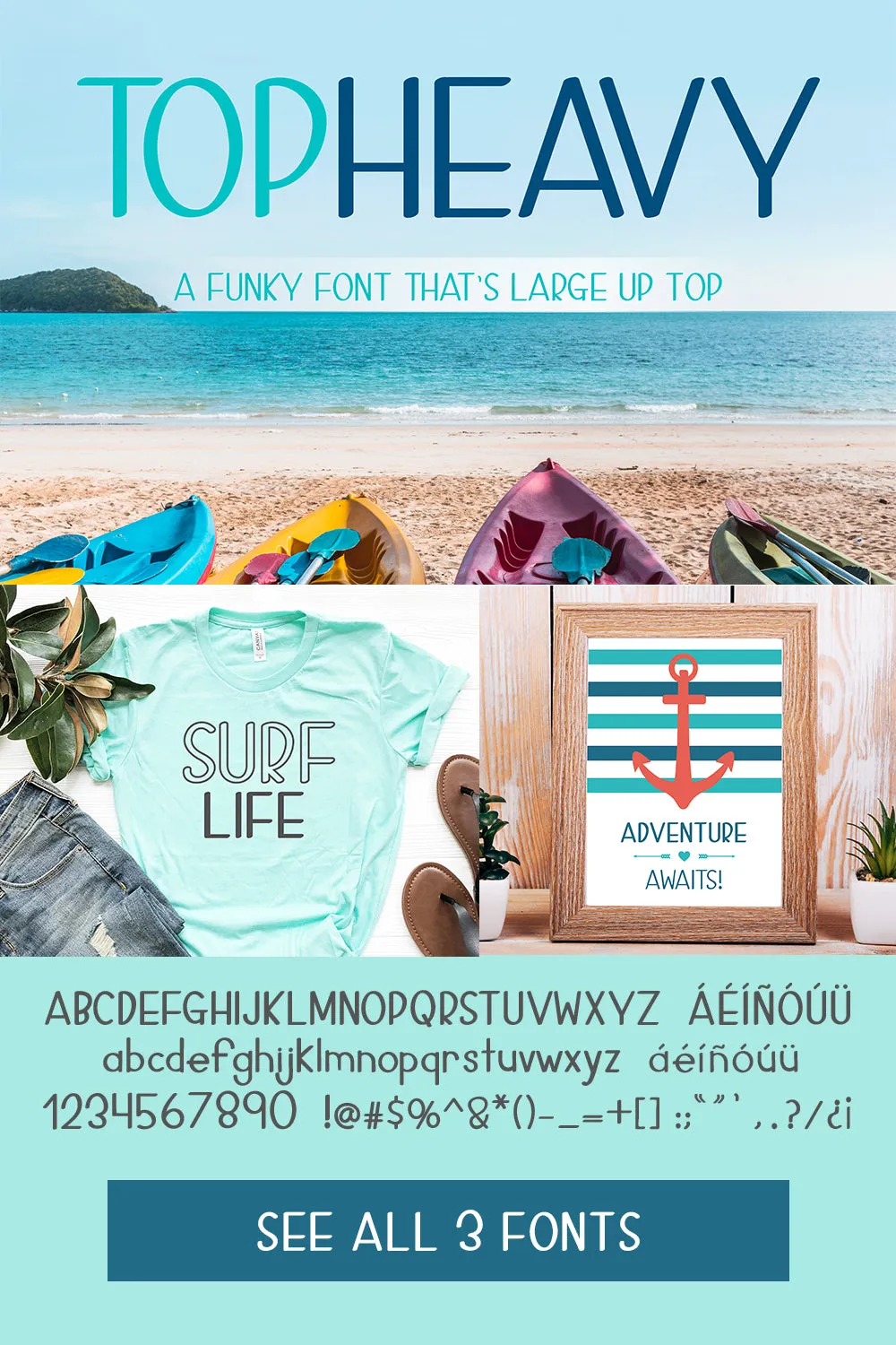 Top Heavy - 3 Funky Handwritten Fonts in 1!