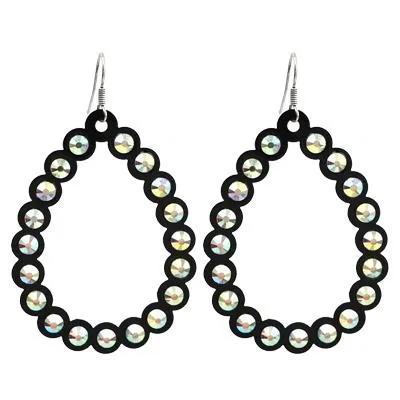 Turquoise Patina  Teardrop Outline Earrings with Bling AB Rhinestones (