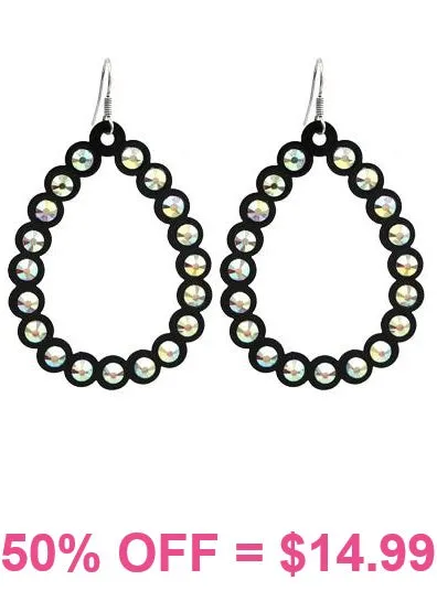 Turquoise Patina  Teardrop Outline Earrings with Bling AB Rhinestones (