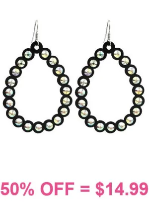 Turquoise Patina  Teardrop Outline Earrings with Bling AB Rhinestones (