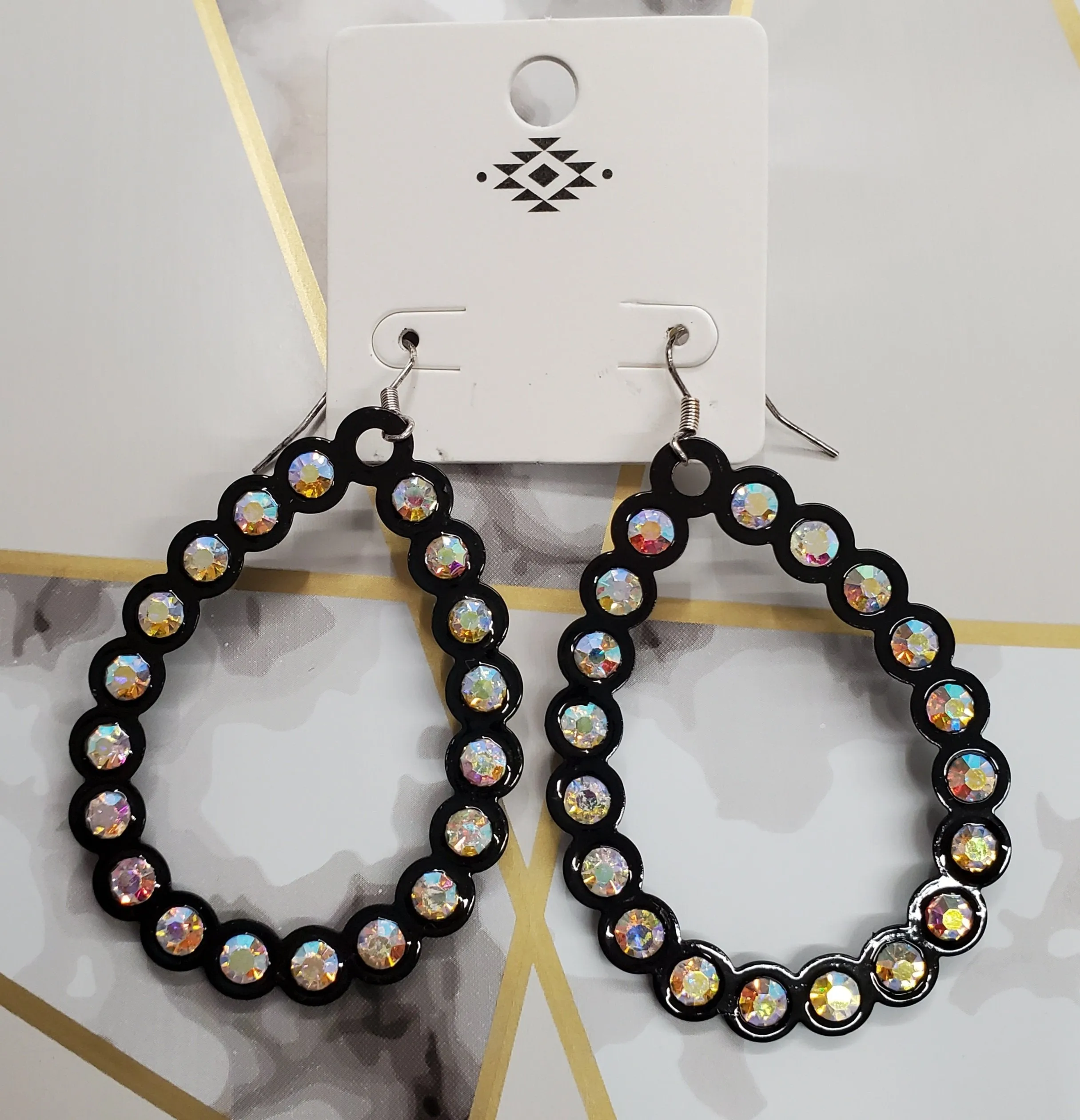 Turquoise Patina  Teardrop Outline Earrings with Bling AB Rhinestones (