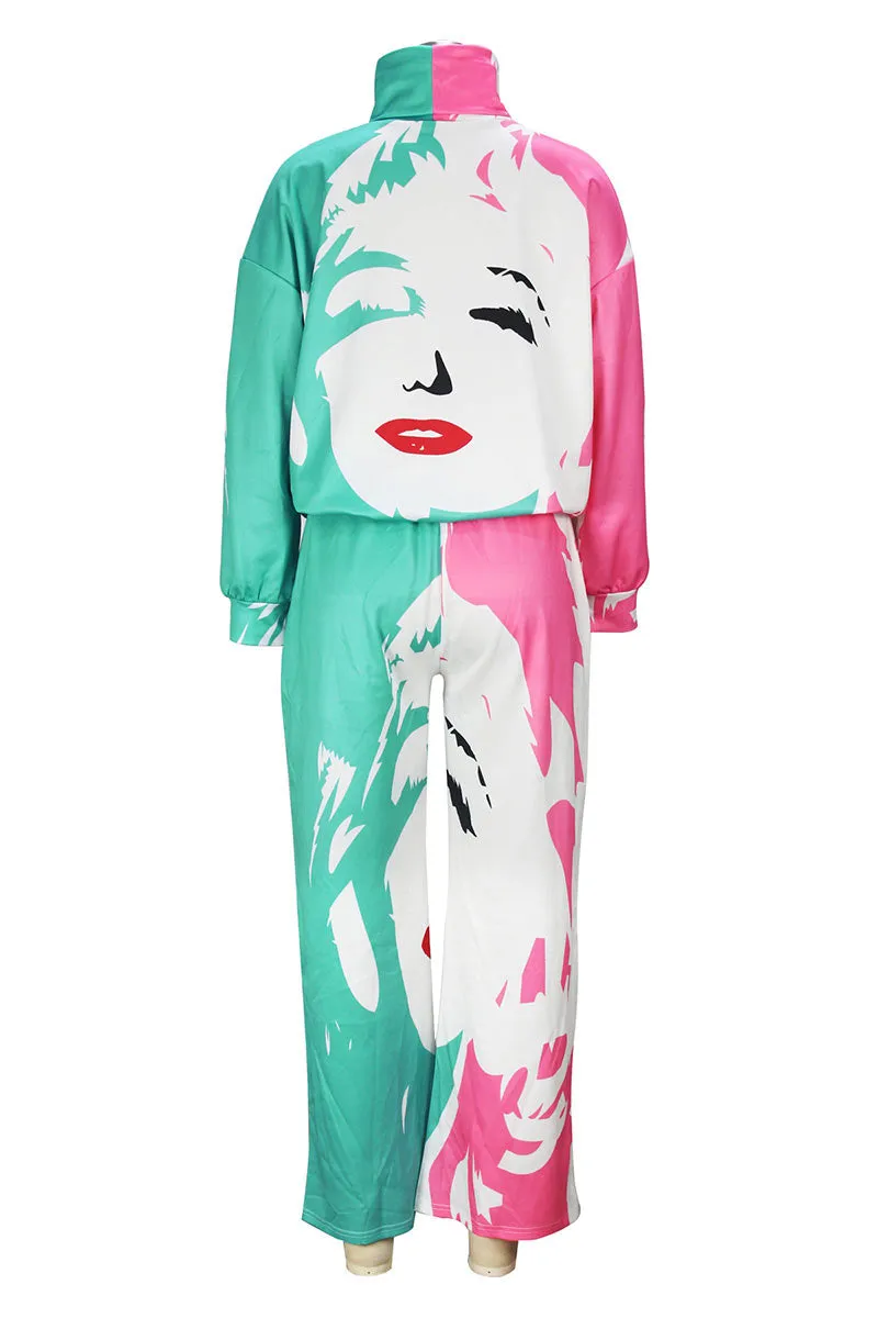 UG742 Graphic Turtleneck Top and Pants Set