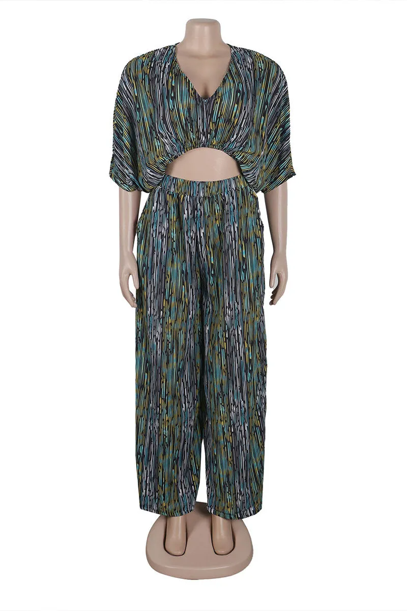 UJ607 Graphic Crop Top and Pants Set