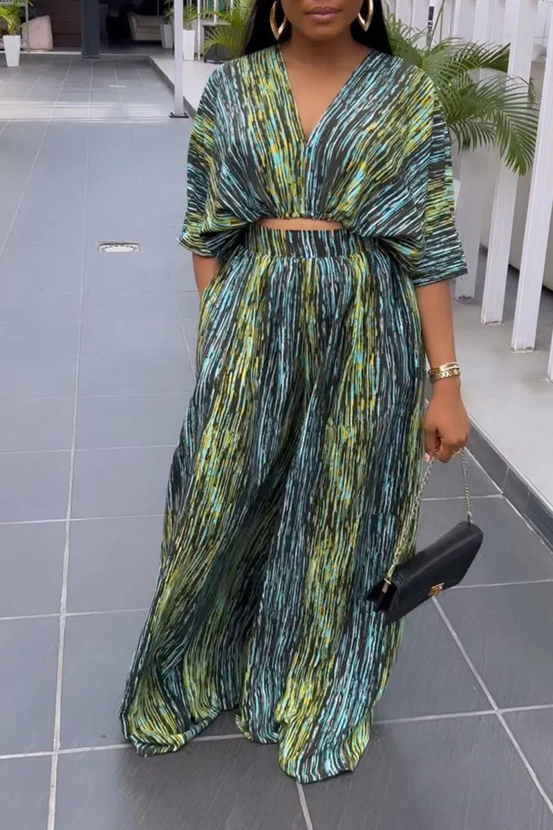 UJ607 Graphic Crop Top and Pants Set