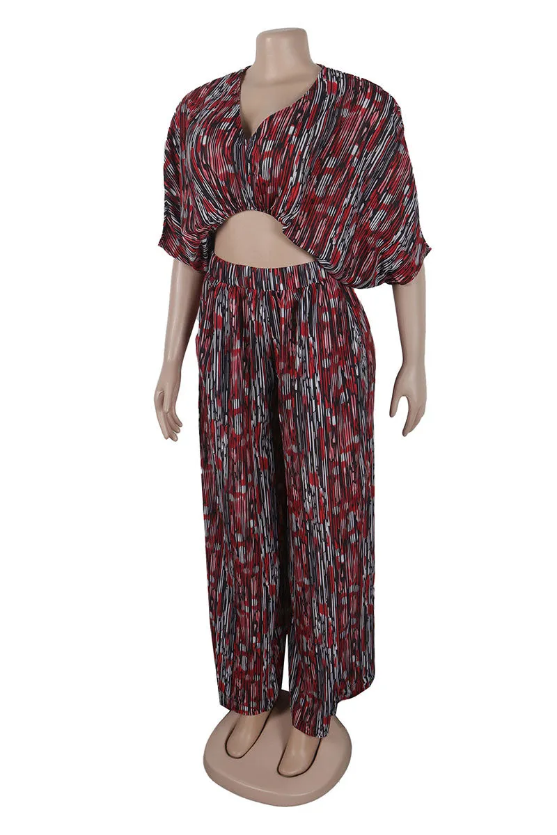 UJ607 Graphic Crop Top and Pants Set