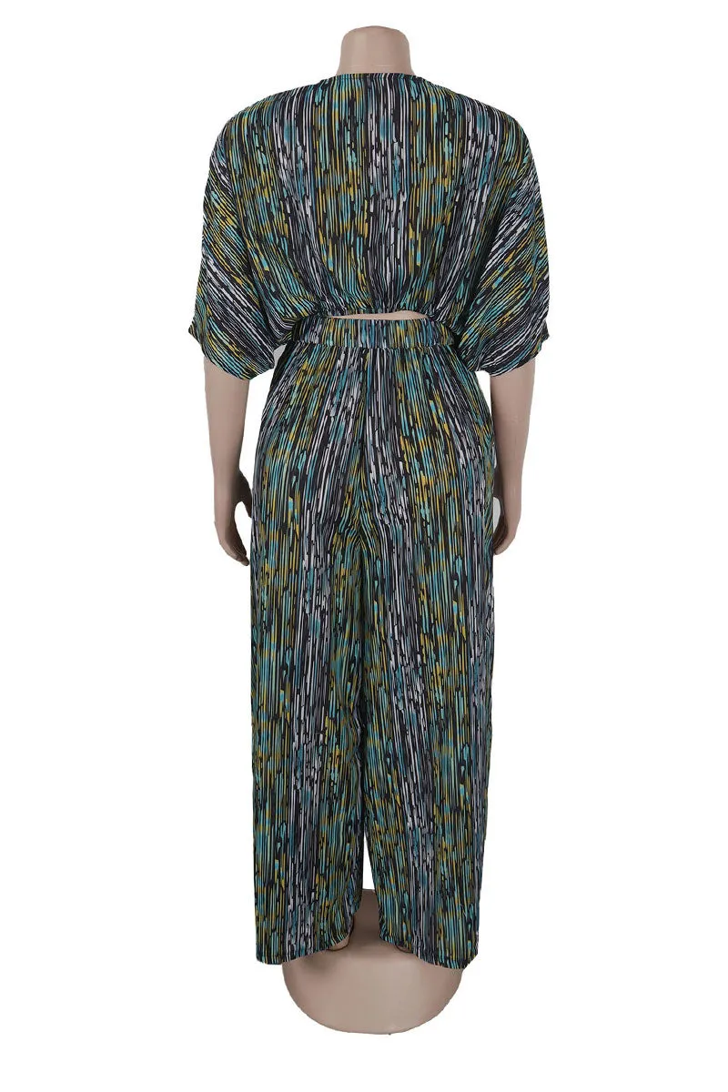 UJ607 Graphic Crop Top and Pants Set