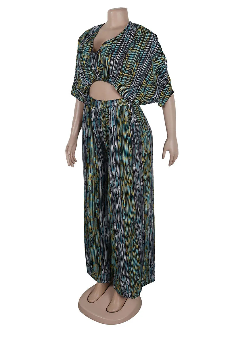 UJ607 Graphic Crop Top and Pants Set