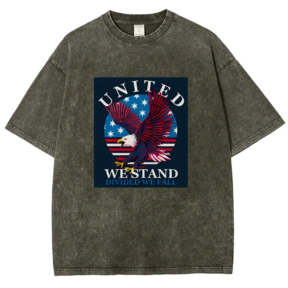 Unisex American Flag Star And Eagle Graphic Vintage Washed Tee