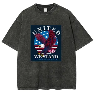 Unisex American Flag Star And Eagle Graphic Vintage Washed Tee