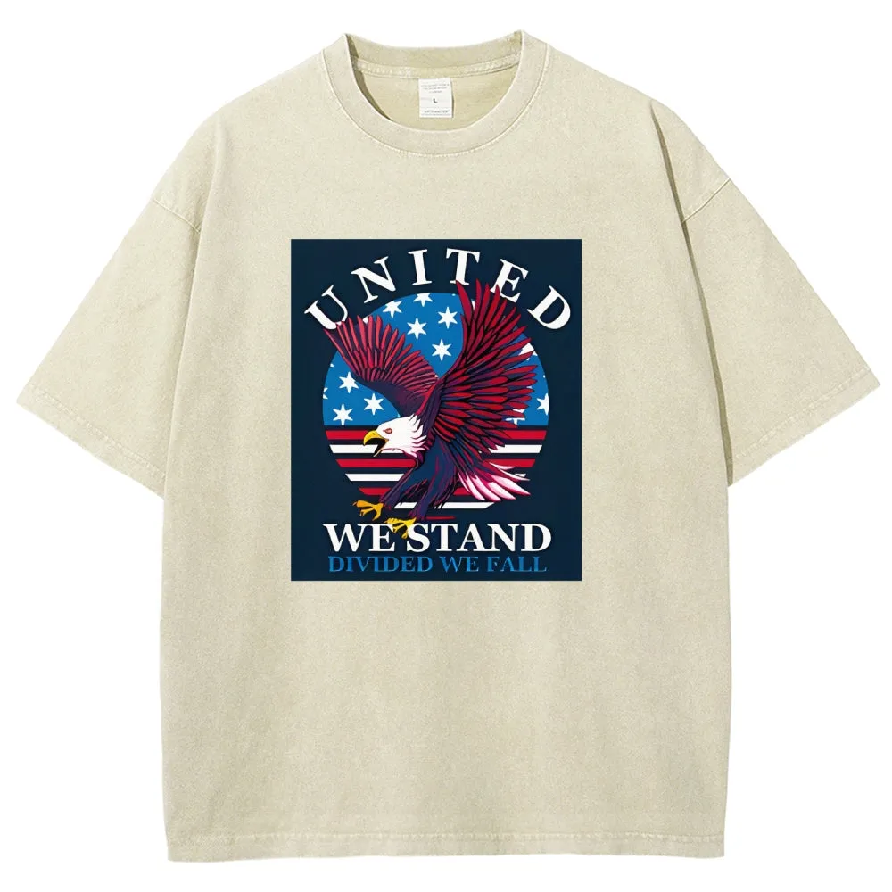 Unisex American Flag Star And Eagle Graphic Vintage Washed Tee