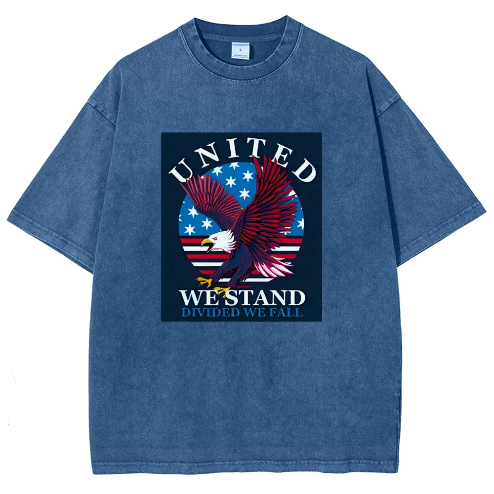 Unisex American Flag Star And Eagle Graphic Vintage Washed Tee