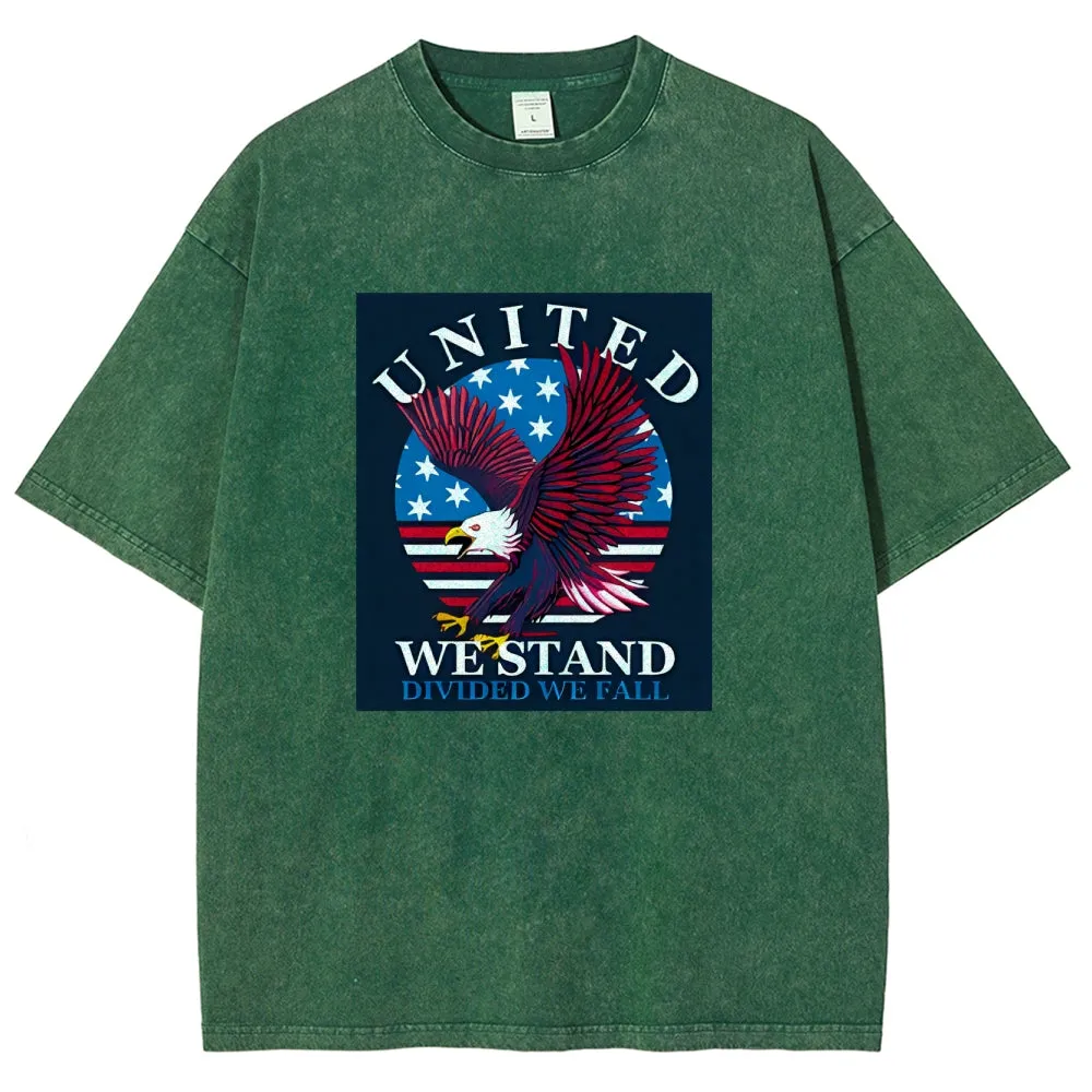 Unisex American Flag Star And Eagle Graphic Vintage Washed Tee