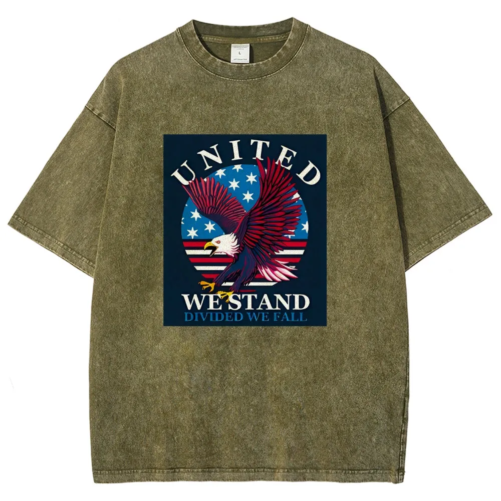 Unisex American Flag Star And Eagle Graphic Vintage Washed Tee