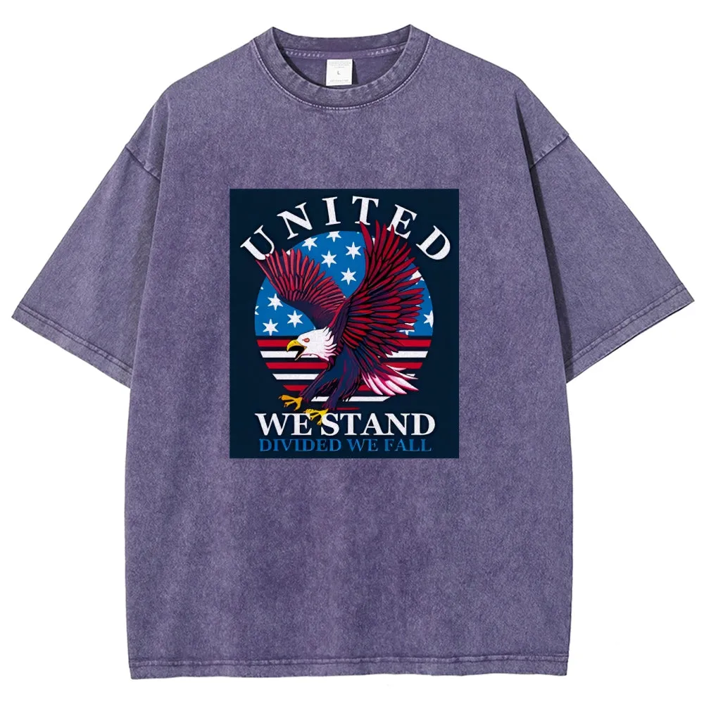 Unisex American Flag Star And Eagle Graphic Vintage Washed Tee