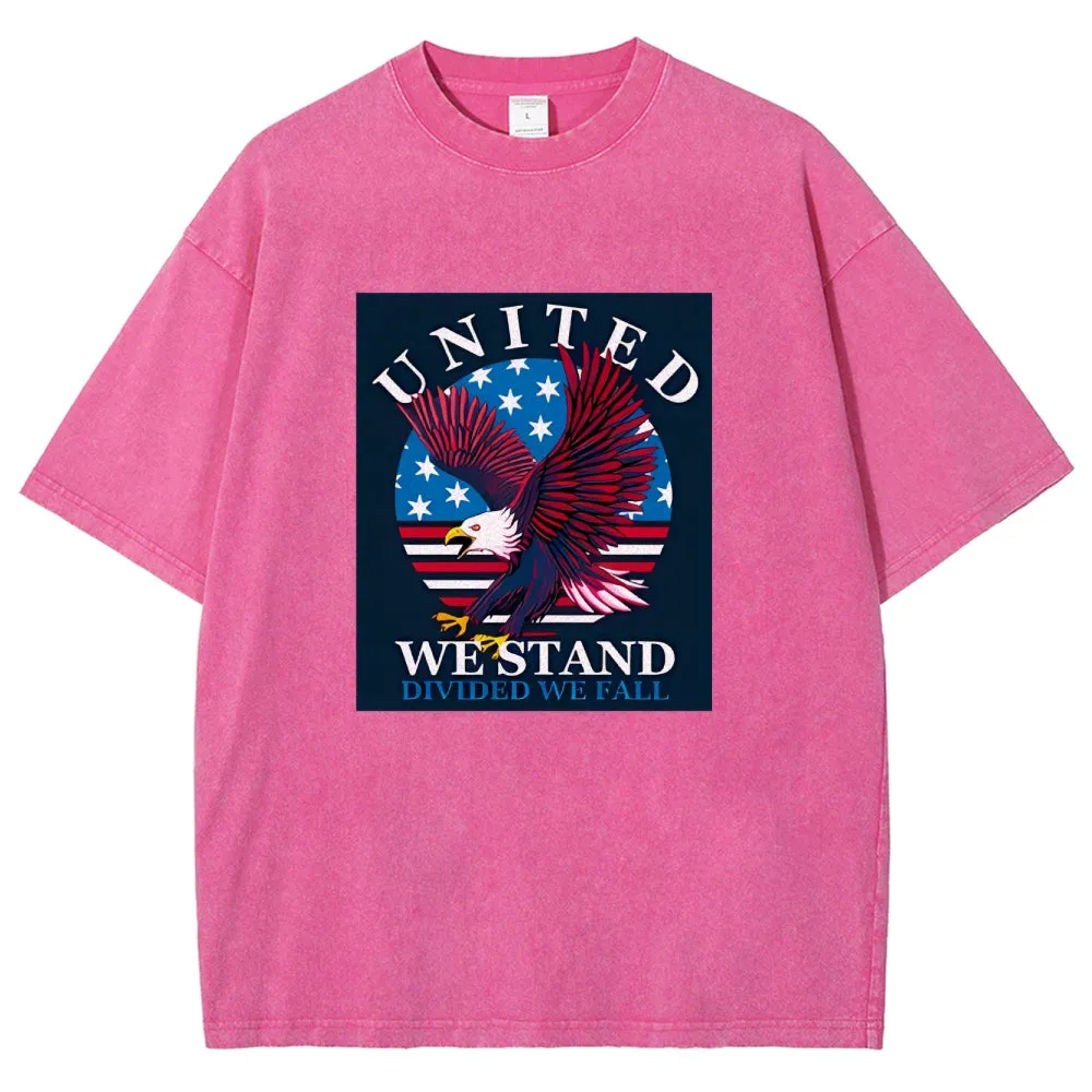 Unisex American Flag Star And Eagle Graphic Vintage Washed Tee