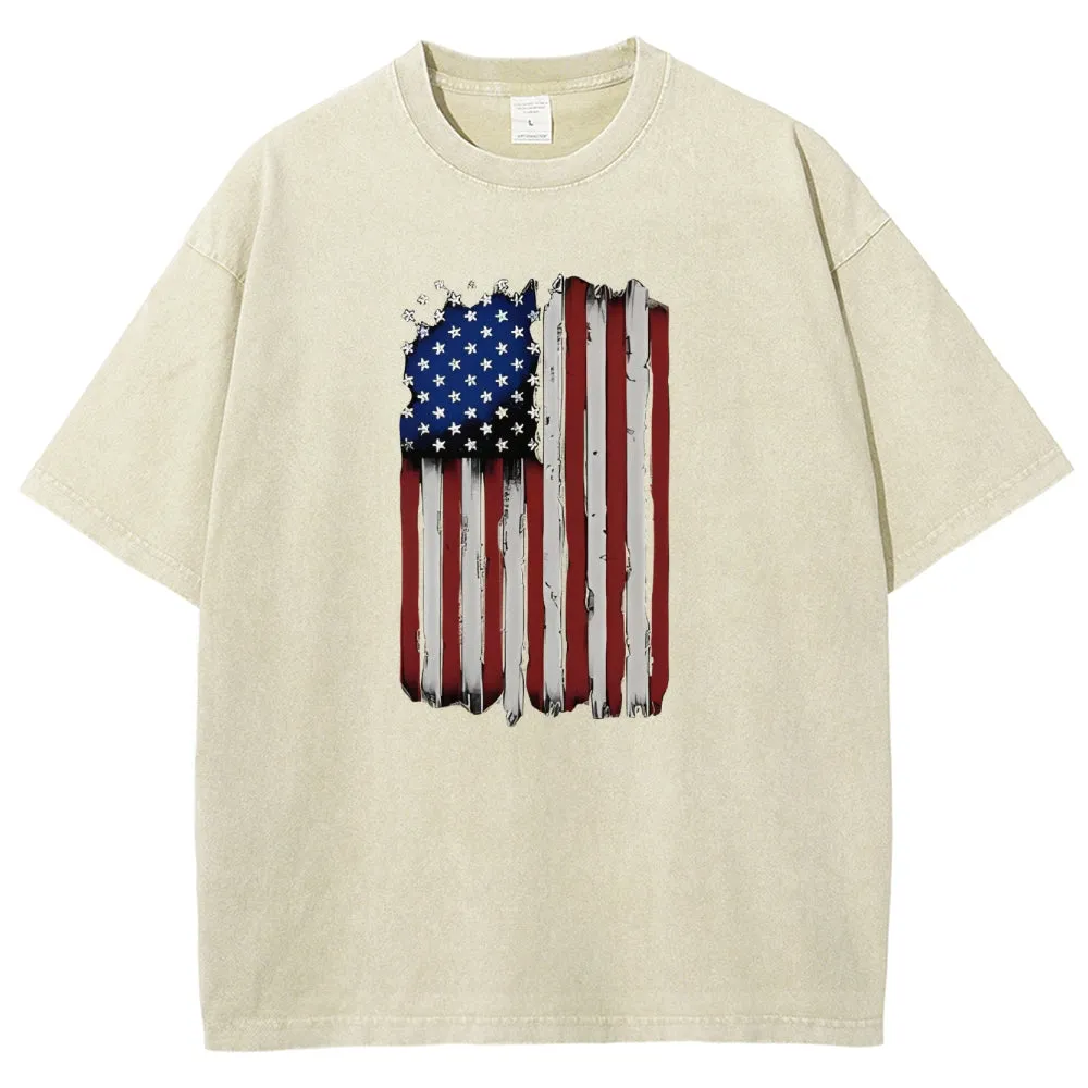 Unisex Independence's Day American Flag Graphic Vintage Washed Tee