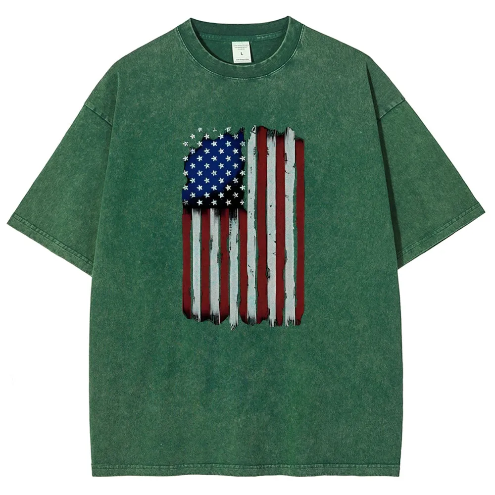 Unisex Independence's Day American Flag Graphic Vintage Washed Tee