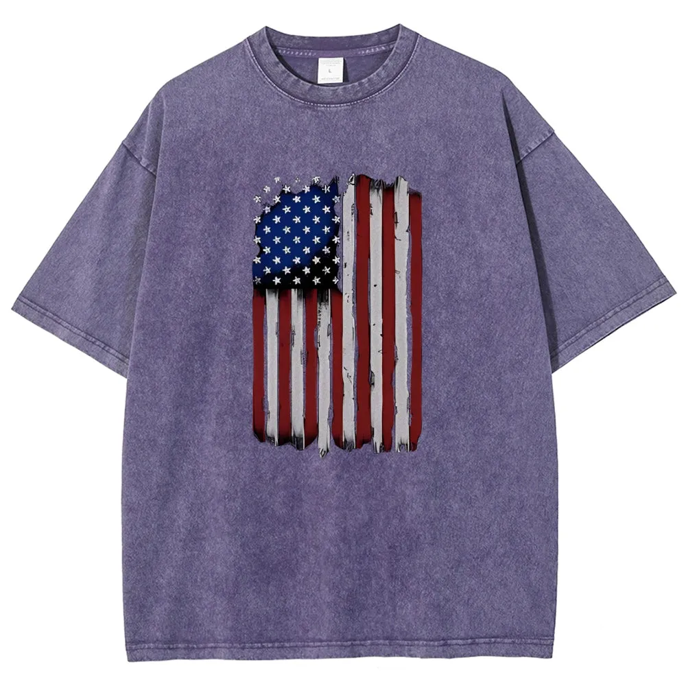 Unisex Independence's Day American Flag Graphic Vintage Washed Tee