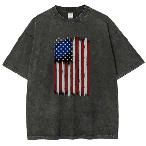 Unisex Independence's Day American Flag Graphic Vintage Washed Tee