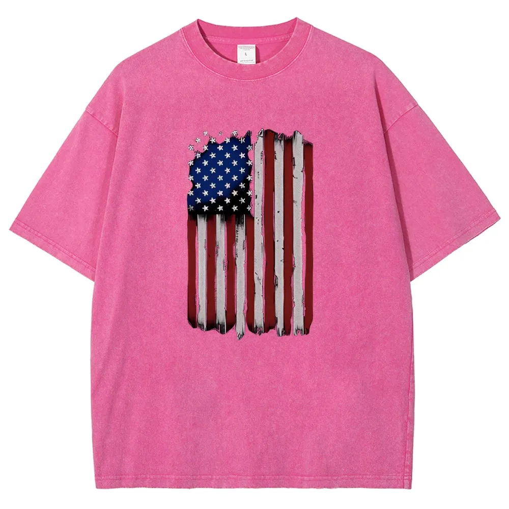 Unisex Independence's Day American Flag Graphic Vintage Washed Tee