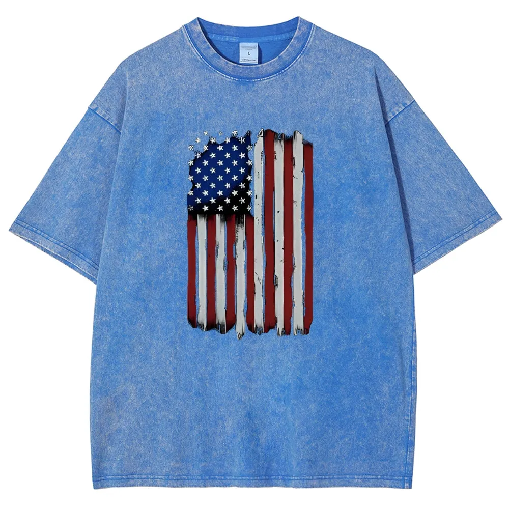 Unisex Independence's Day American Flag Graphic Vintage Washed Tee