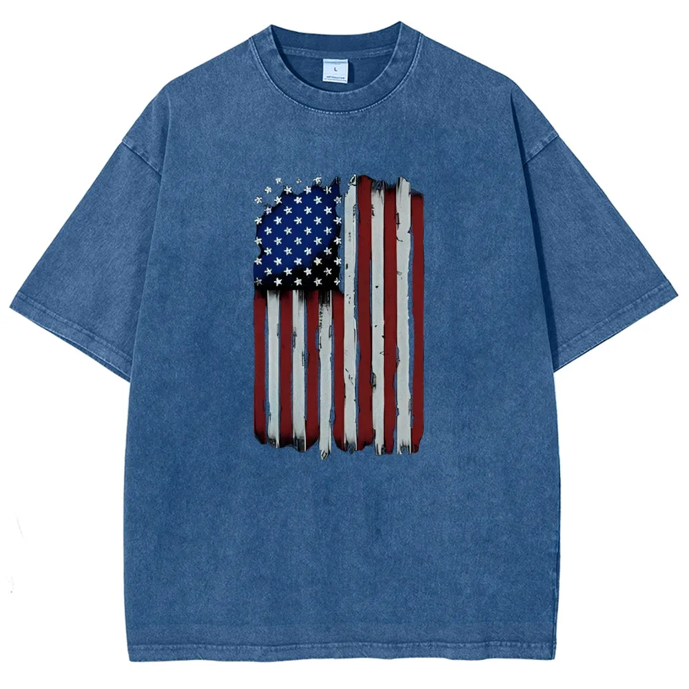 Unisex Independence's Day American Flag Graphic Vintage Washed Tee