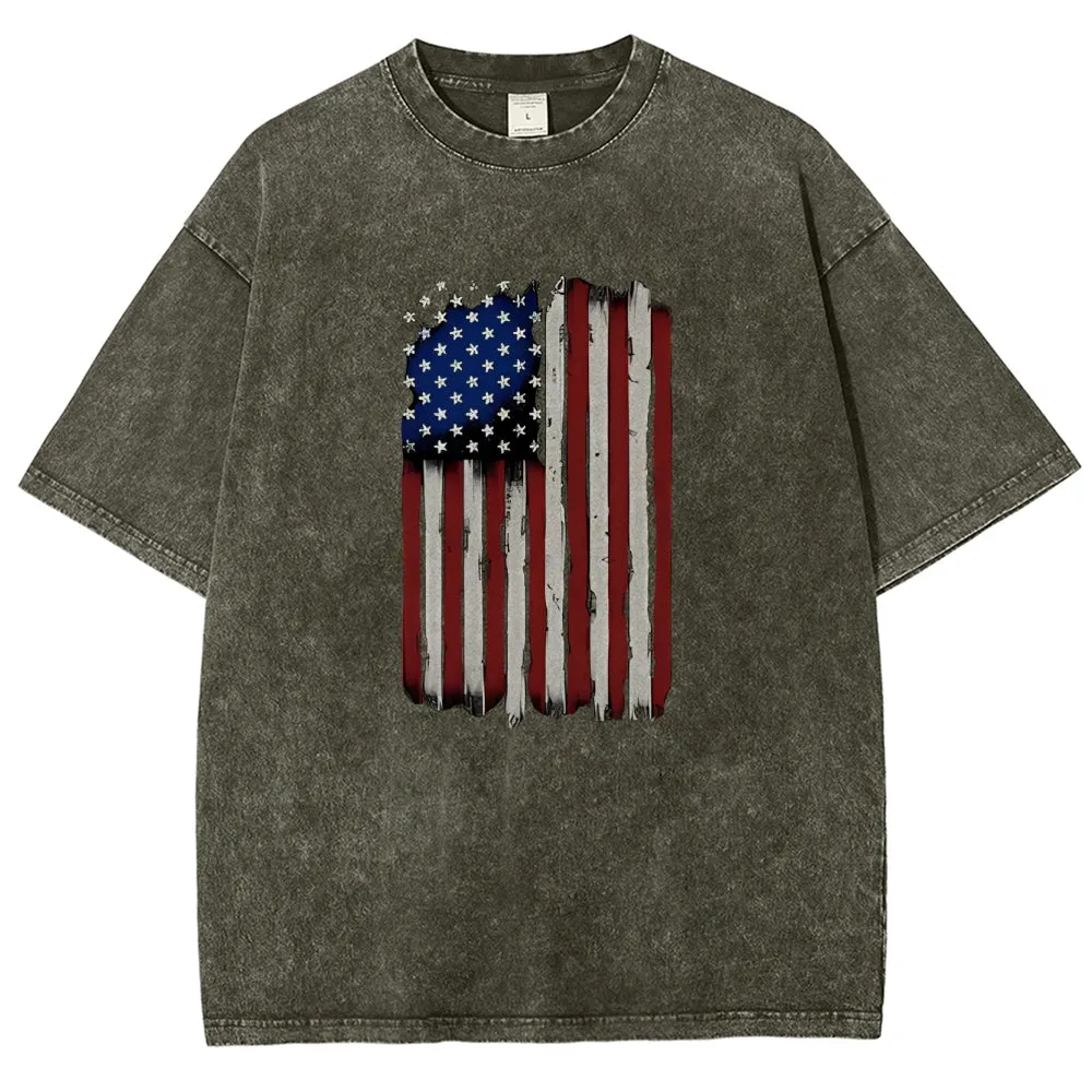 Unisex Independence's Day American Flag Graphic Vintage Washed Tee