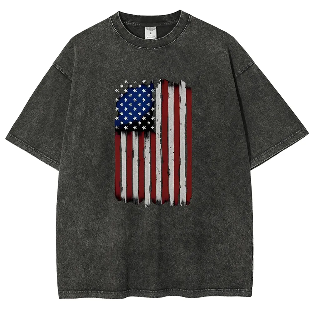 Unisex Independence's Day American Flag Graphic Vintage Washed Tee