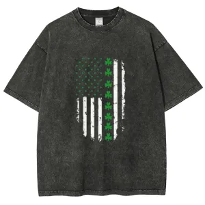 Unisex Vintage American Shamrock Flag At St. Patrick's Day Graphic Washed Tee