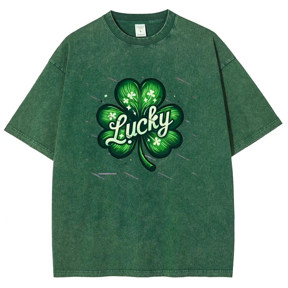 Unisex Vintage Be Lucky With Shamrock For St. Patrick's Day Graphic Washed Tee