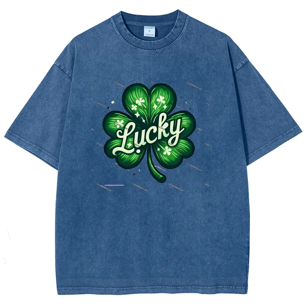 Unisex Vintage Be Lucky With Shamrock For St. Patrick's Day Graphic Washed Tee