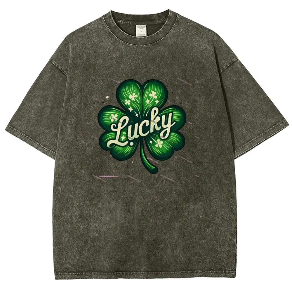 Unisex Vintage Be Lucky With Shamrock For St. Patrick's Day Graphic Washed Tee