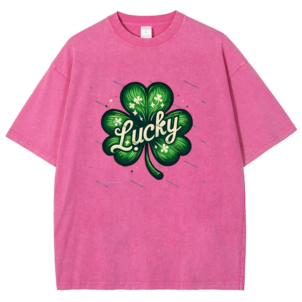 Unisex Vintage Be Lucky With Shamrock For St. Patrick's Day Graphic Washed Tee