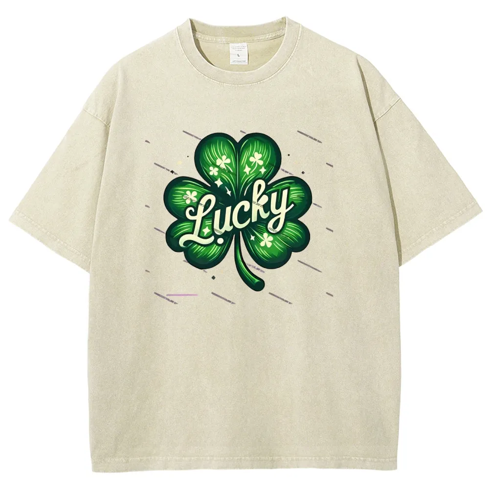 Unisex Vintage Be Lucky With Shamrock For St. Patrick's Day Graphic Washed Tee