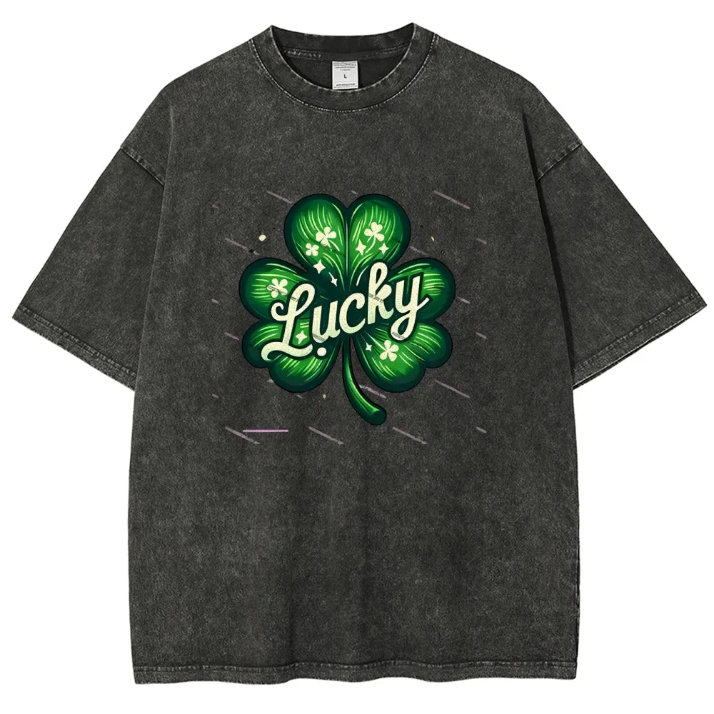 Unisex Vintage Be Lucky With Shamrock For St. Patrick's Day Graphic Washed Tee