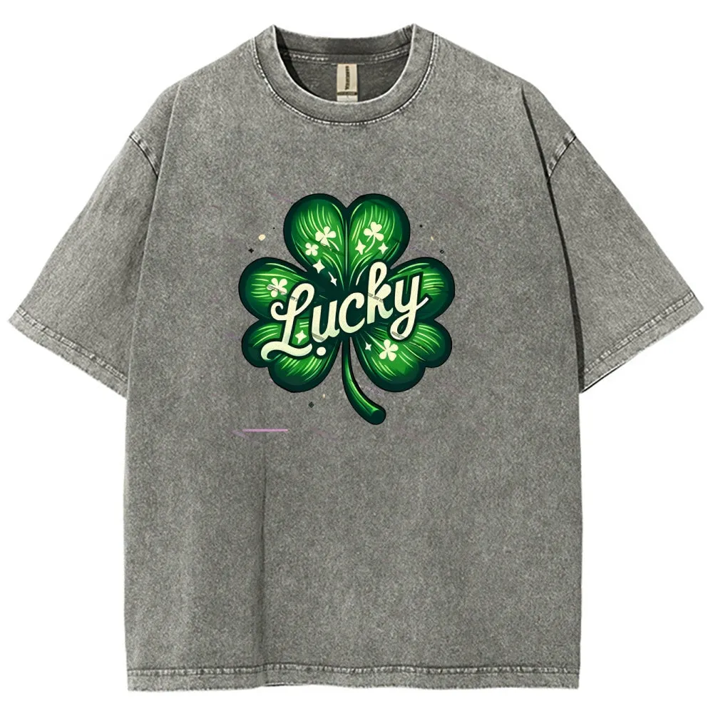 Unisex Vintage Be Lucky With Shamrock For St. Patrick's Day Graphic Washed Tee
